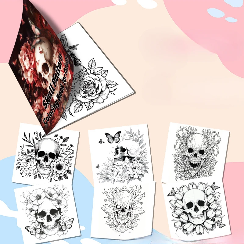 A Bold and Simple Decompression Creative Skeleton Pattern Coloring Book Featuring Rose Skeletons and Birds 3