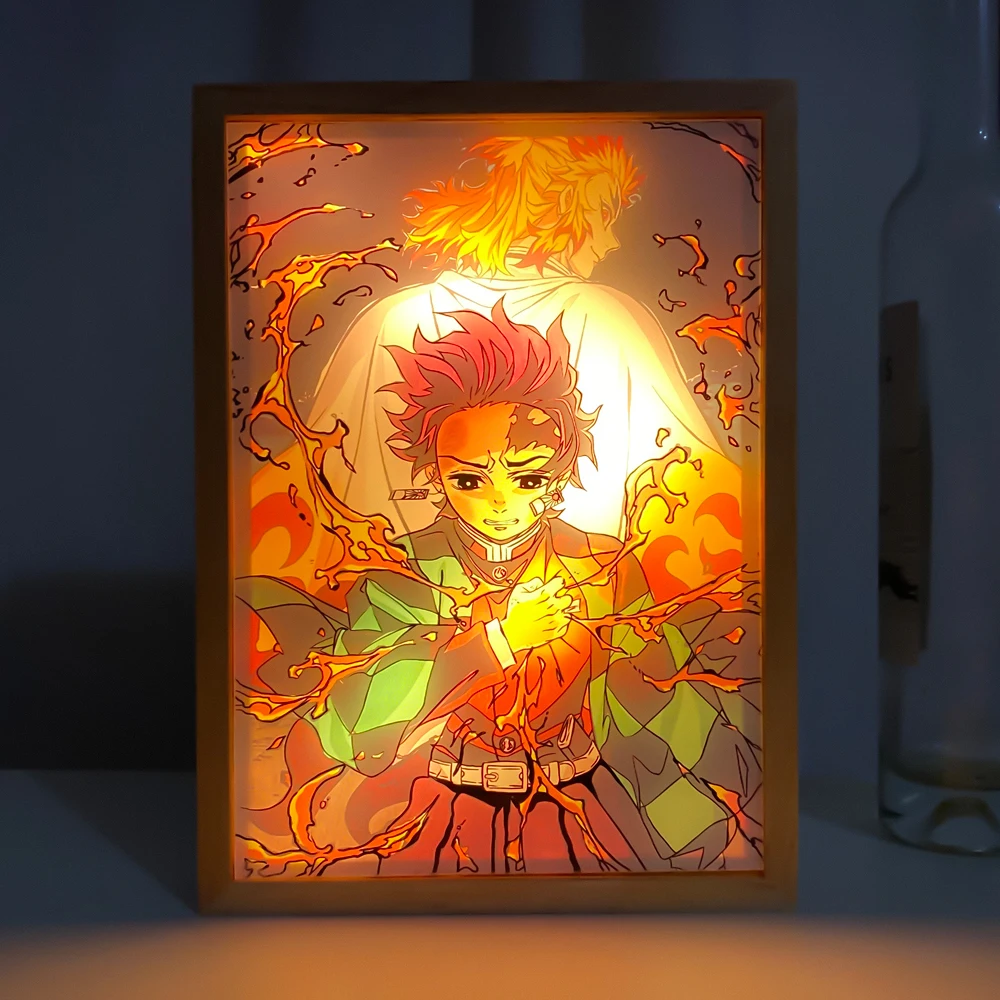 

Led Frame Night Light Demon Killer Kyojuro Rengoku Room Decoration Art Painting Design Atmosphere Night Light Pendant Anime Lamp