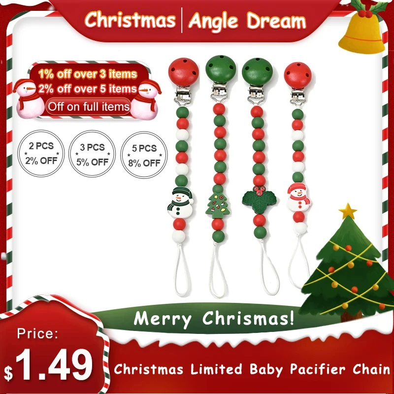 

Christmas Limited Silicone Baby Pacifier Clips Pacifier Clips Chain Holder Soother Chains Christmas Gift for Newborn Baby