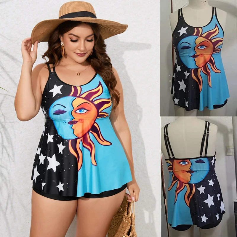 

2023 New Plus Size 8XL 10XL Tankini Swimsuit Women Tankini Large Size Digital Print Suspender Beach Split Swimwear Bathing