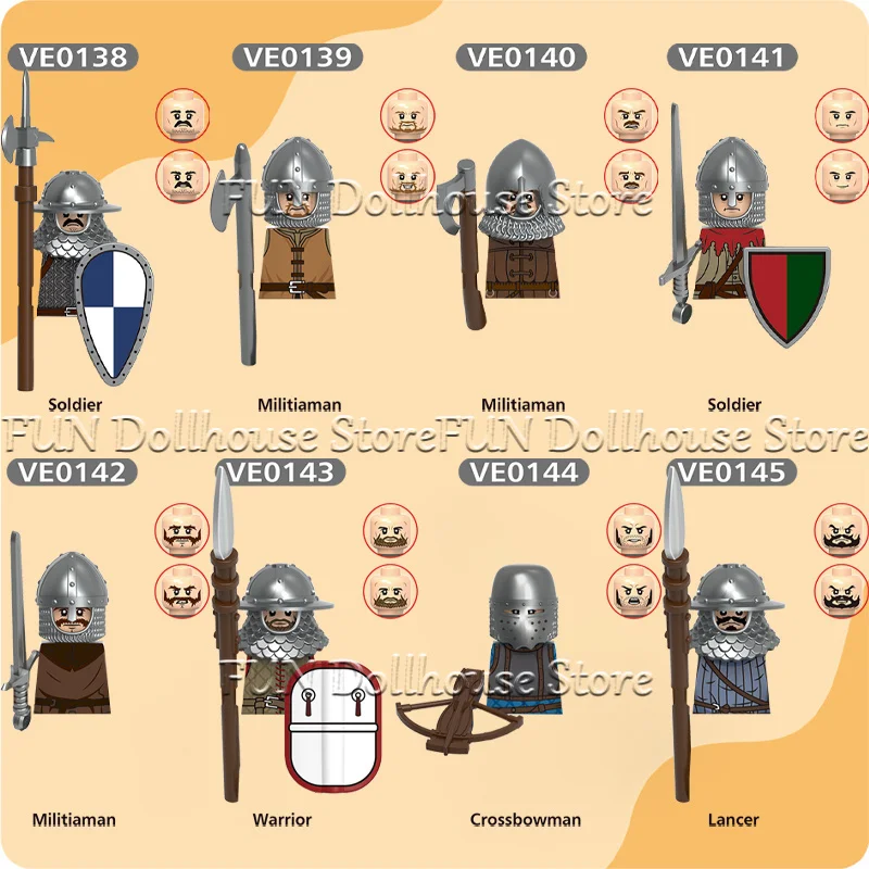 Mittelalterliche Militärarmbrust Miliz Lancer Rüstung Soldat Figur Baustein Schloss Ritter Bogenschütze Krieger Schild DIY Ziegel Spielzeug