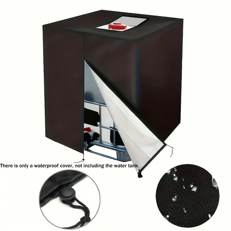 Schwarze IBC-Tragetasche aus 210D-Oxford-Stoff mit Reißverschluss und Kordelzug, schützende Outdoor-Aufbewahrungsabdeckung für Behälter – Detail 6