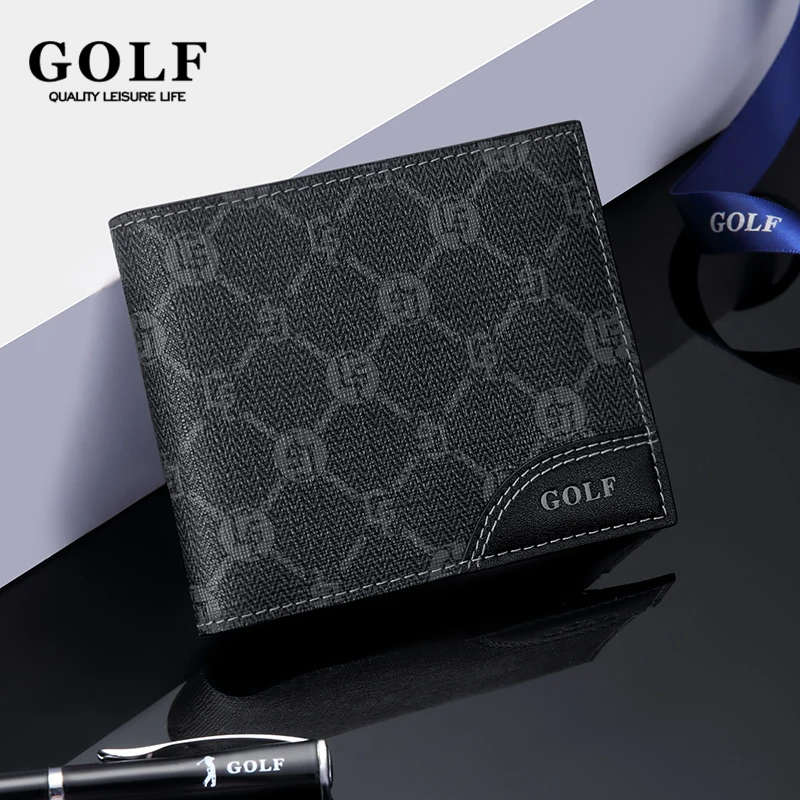 

GOLF Men Folding Wallet Card Holder Zipper Slim Leather Man's Coin Purse Square Gentleman Minimalist Wallets for Man Credit Card