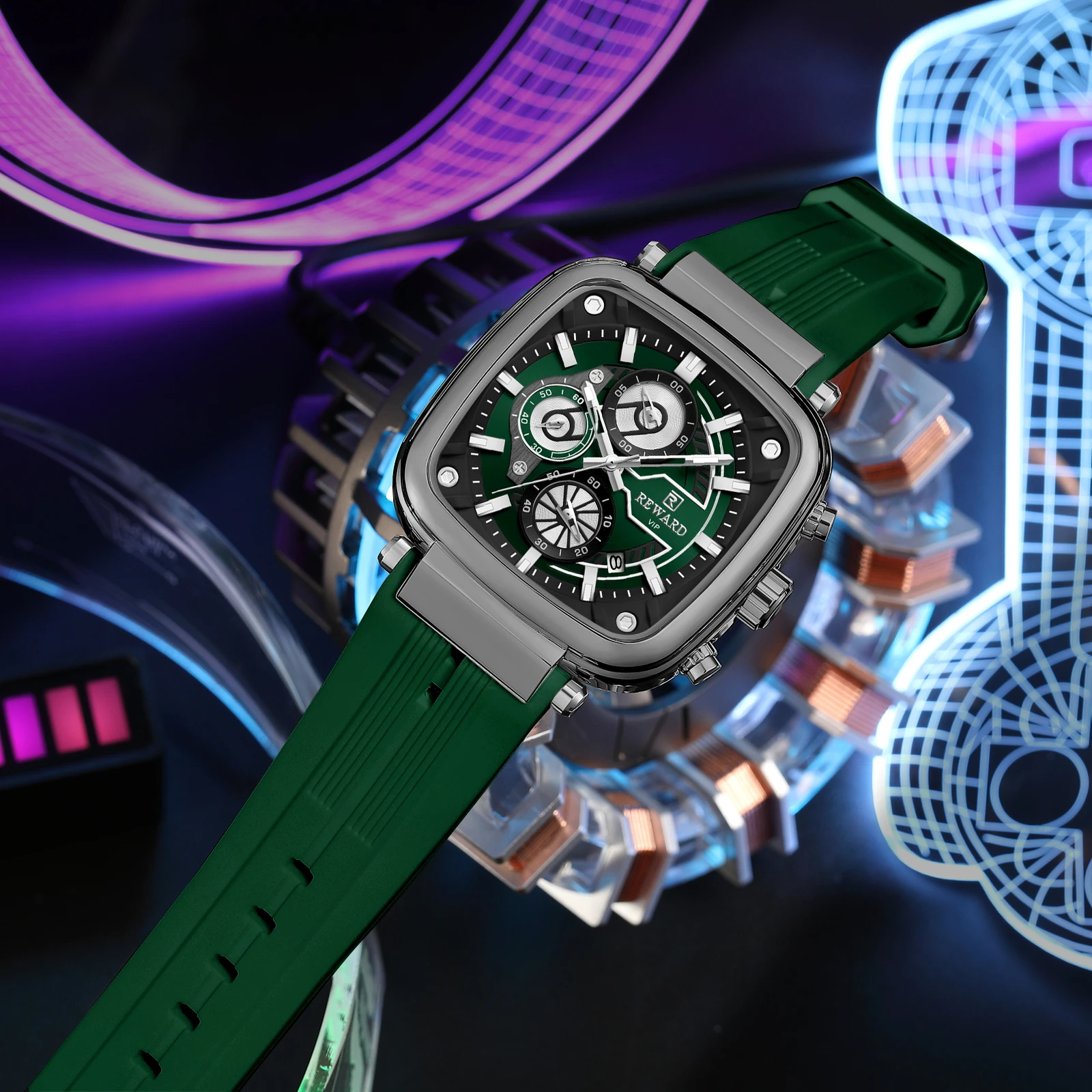 Montre BREED Grand Prix Chronographe Pour Homme - Cadran Noir, Bracelet Silicone Noir - Neuf Avec étiquettes, Style Sportif