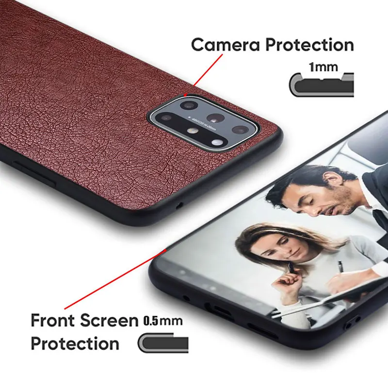 Premium Retro Litchi Pattern Leather Phone Case - Business Style Back Cover