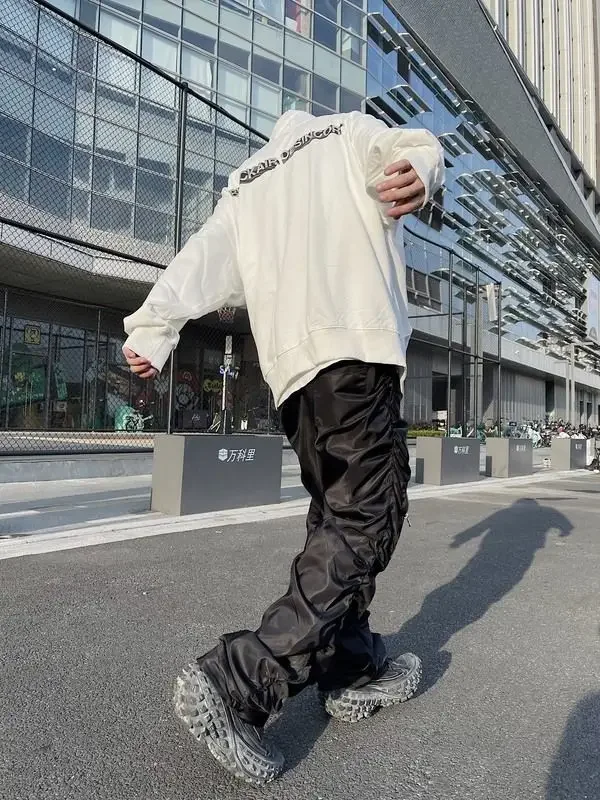 

New Functional Pleated Pocket Cargo Pants Men Y2K High Street Retro Street Hip Hop Loose 2023 Fashion Trend Straight Leg Pants