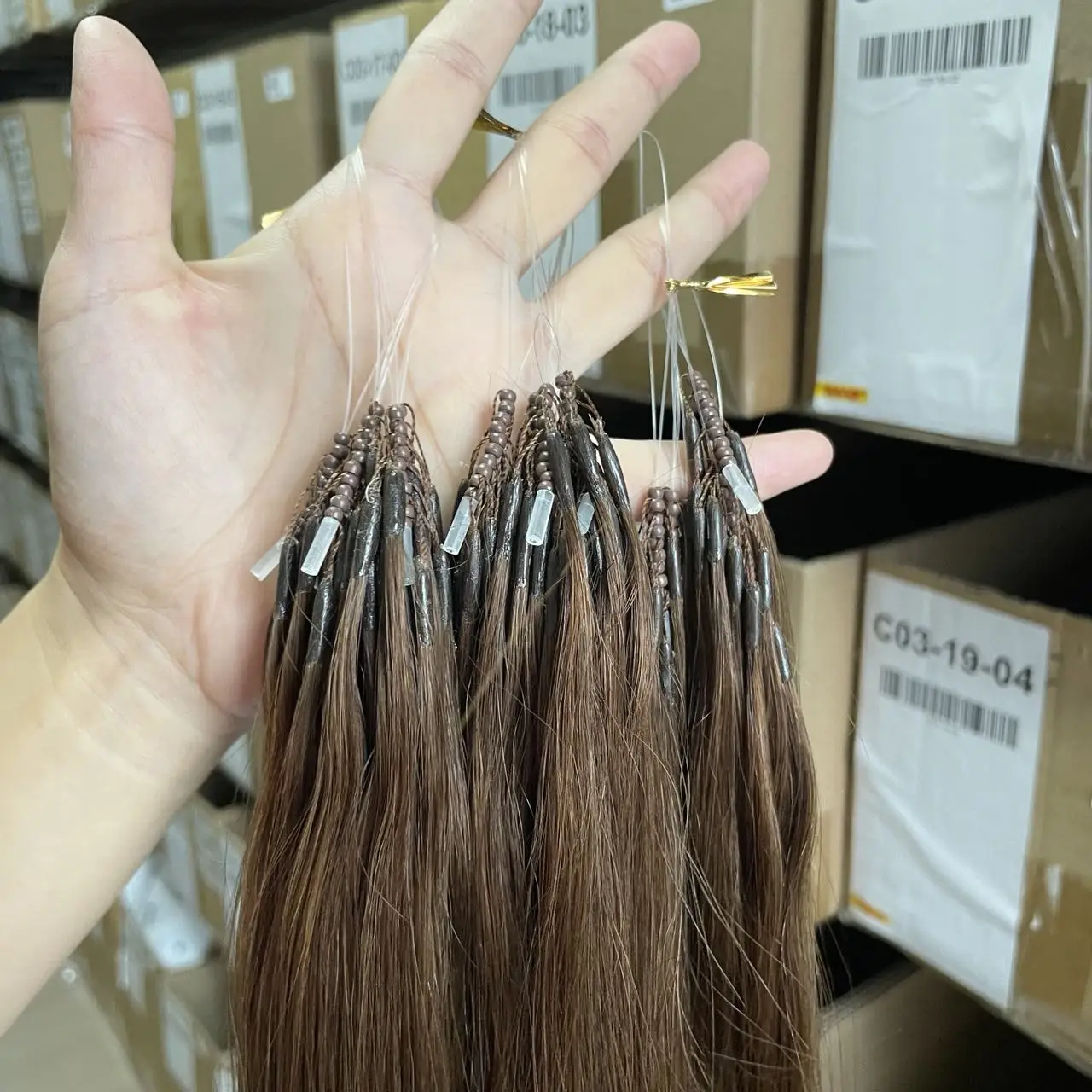 2# 8D Human Hair Natural Straight Dark Brown Nano Ring Hair Extensions 12 16 20 inch Lightweight 50 strands/pack