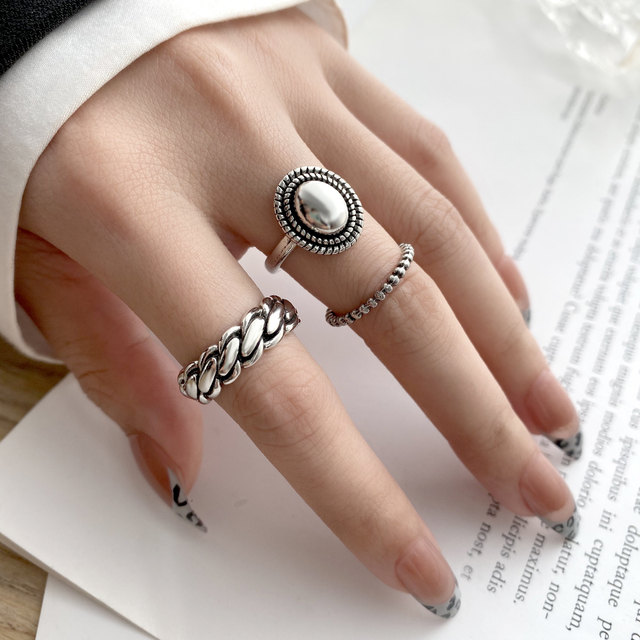 Ring Set for Women Vintage Gold Silver Plated Rings Trendy Hip Hop Jewelry Metal Geometric Ring Ancient Accessories 2022