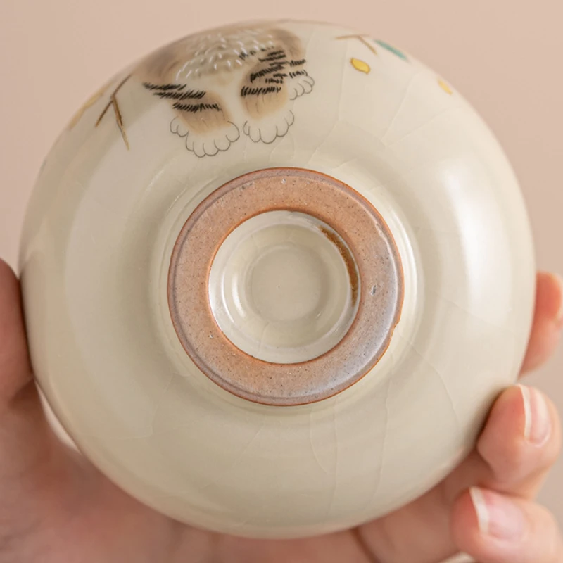 Ru Kiln Cute Cat Teacup Cute Ceramic Tea Cup Chinese Kung Fu Gongfu Tea Set Single Master Cup Chazhan Can Teaware Drinkware
