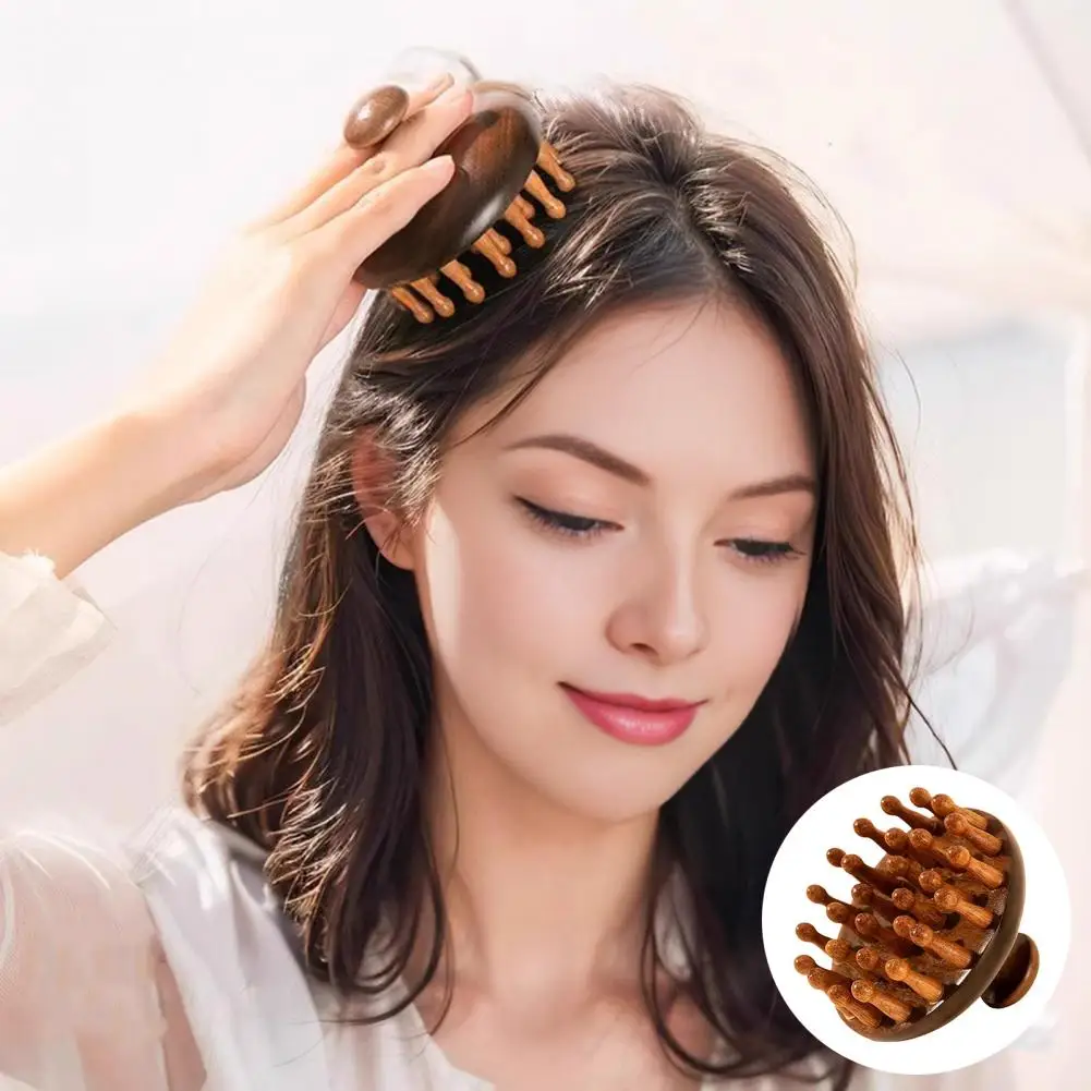 마사지 브러쉬 나무 두피 마사지 브러쉬 모발 성장 촉진 휴대용 두피 이완 도구 습식 및 건식 헤어 스크러버 구아샤 두피 케어