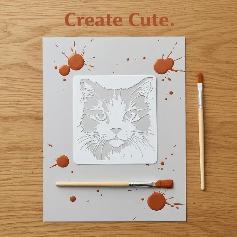 재사용 가능한 4Pcs 고양이 그림 스텐실 어린이를위한 속이 빈 새끼 고양이 패턴 DIY 학교 미술 교실 홈 공예 프로젝트