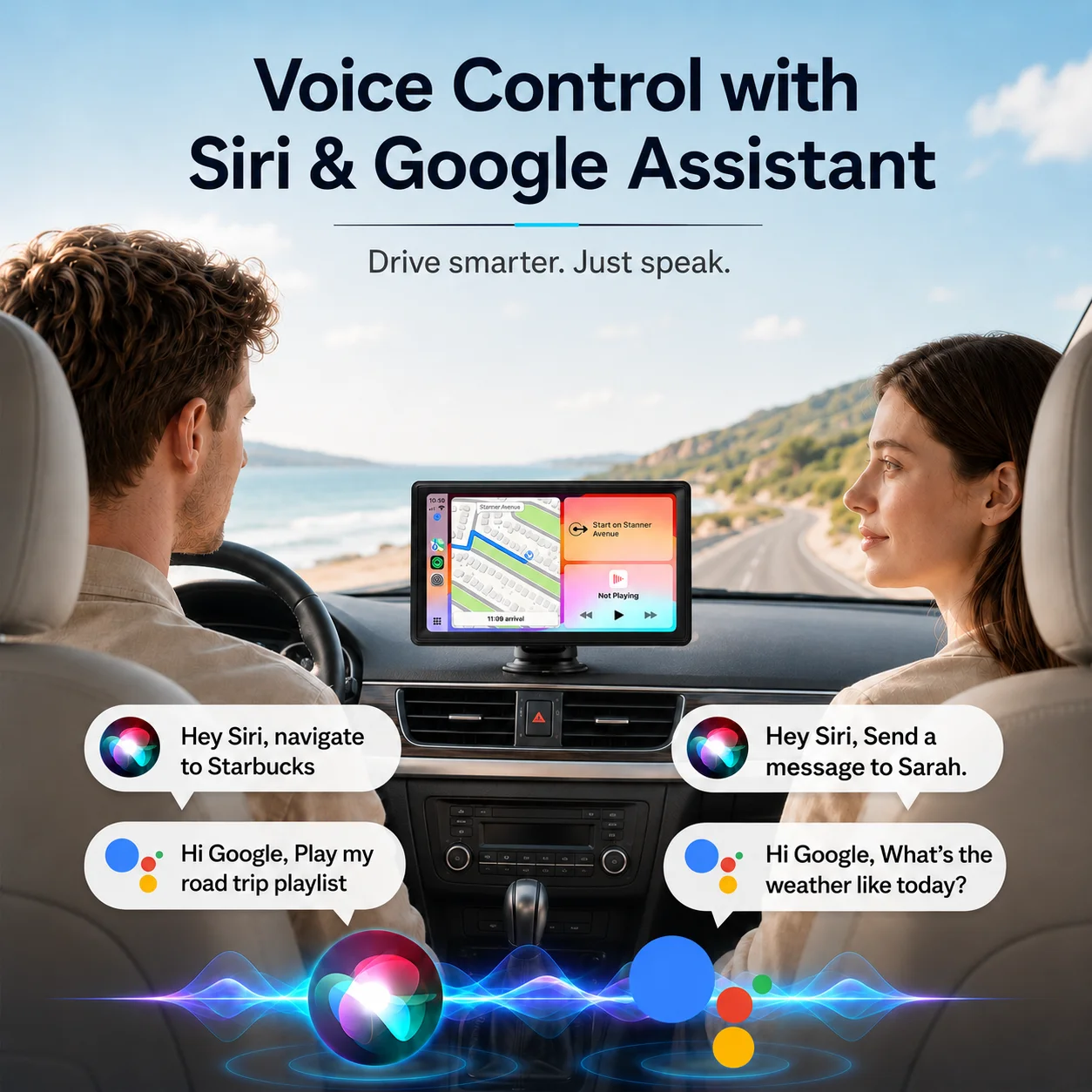 Pantalla CarPlay Portátil de 7 Pulgadas, Estéreo Inalámbrico para Auto con Android Auto, Pantalla Táctil IPS, Bluetooth, Mirror Link, Radio Universal para Auto 4