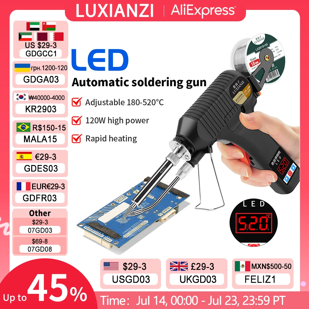 Профессиональный паяльник LUXIANZI, пистолет с цифровым дисплеем, инструменты для электрической сварки, 120 Вт, автоматическая отправка оловянного паяльника, сварочная станция