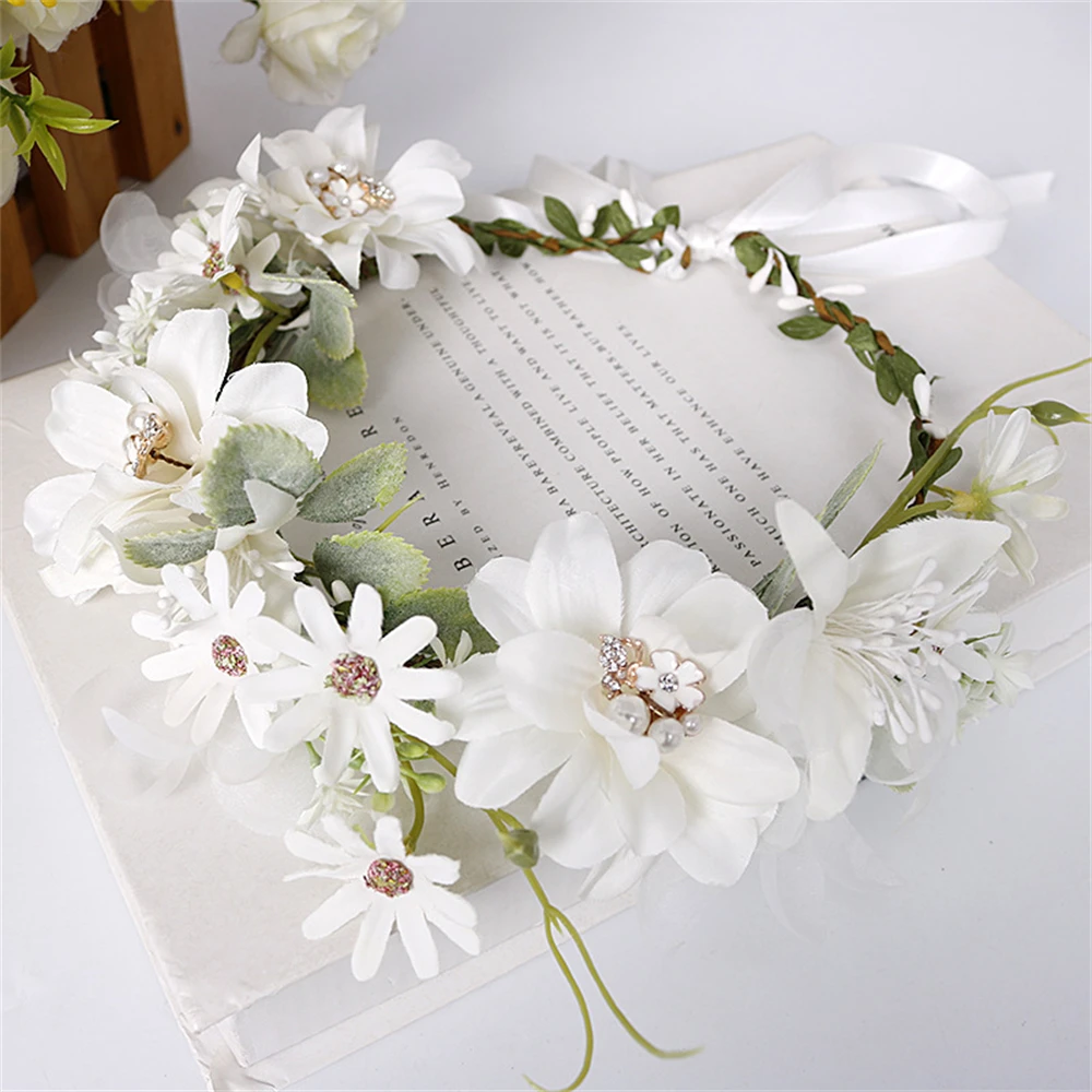 Fashion Bohemian Wreath Pearl Rhinestone Rattan Headband Bride Wedding Wedding Headwear Girl Flowers Crown Garland Headpiece hot sale ivory white cream brooch bouquet wedding bouquet de mariage polyester wedding bouquets pearl flowers buque de noiva2017