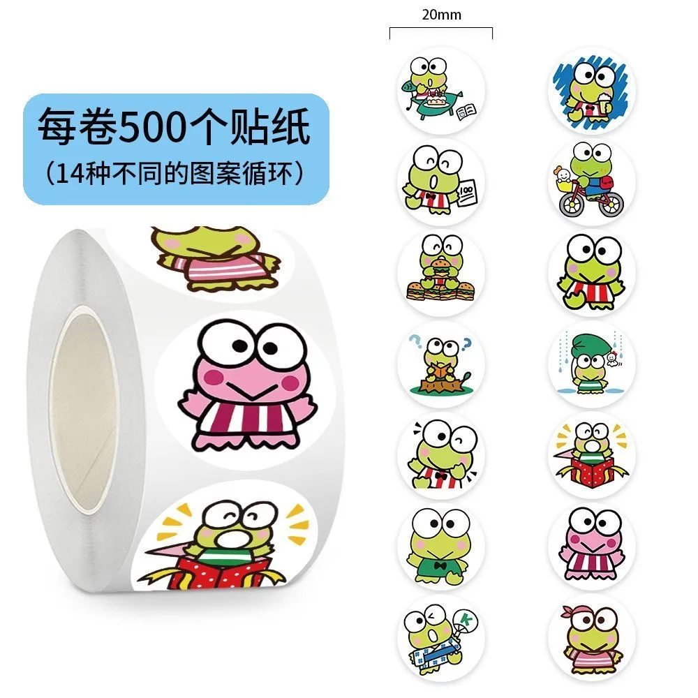 500Pcs/Roll Sanrio KeroKero Keroppi 씰링 스티커 귀여운 개구리 롤 데칼 DIY 수하물 전화 기타 스크랩북 방수 스티커