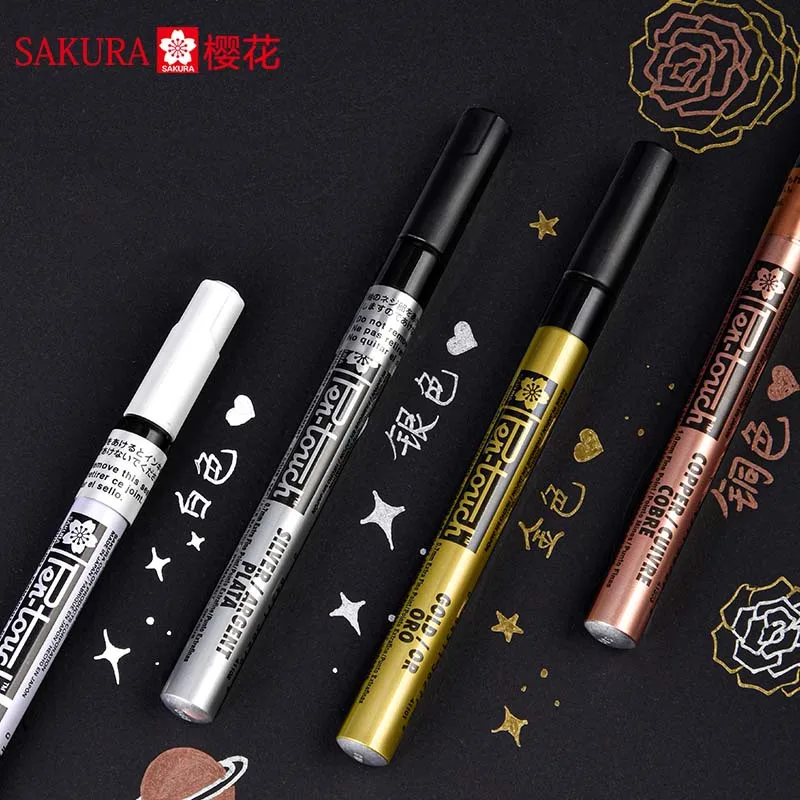 

3Pcs Sakura Permanent Paint Marker 0.7/1/2mm Waterproof Markers for Tires CD Glass Painting Stationery Gold Silver White Copper