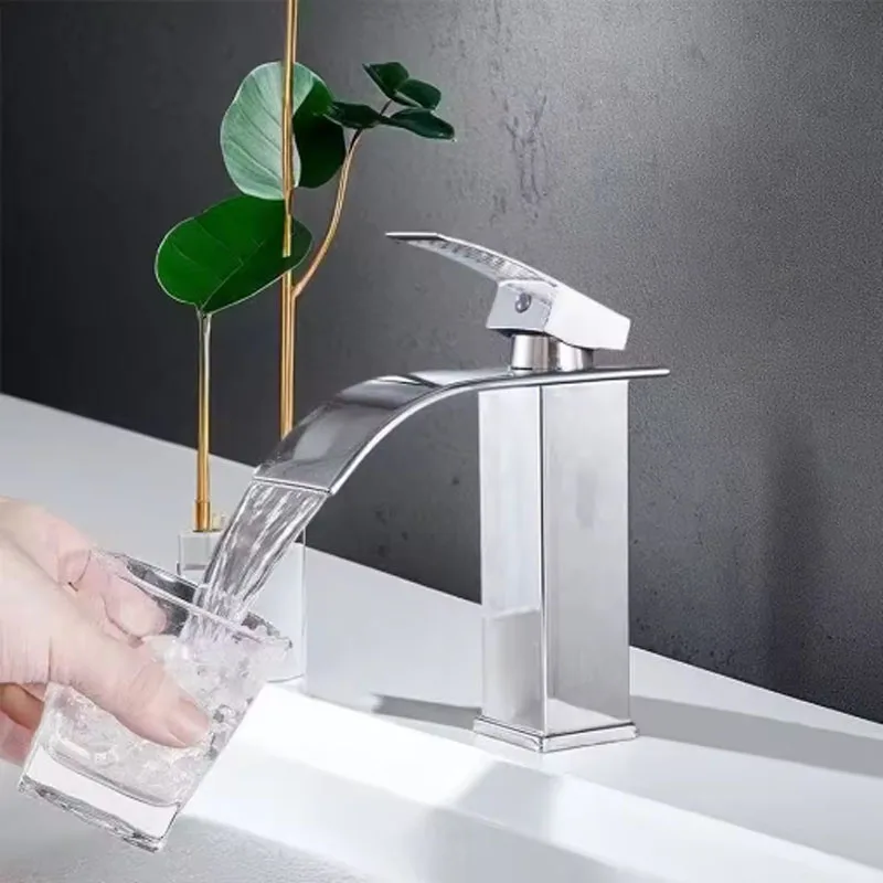 Bathroom Home Waterfall Wash Basin Stainless Steel High And Low Faucet  Hot And Cold Toilet Wash Basin Faucet