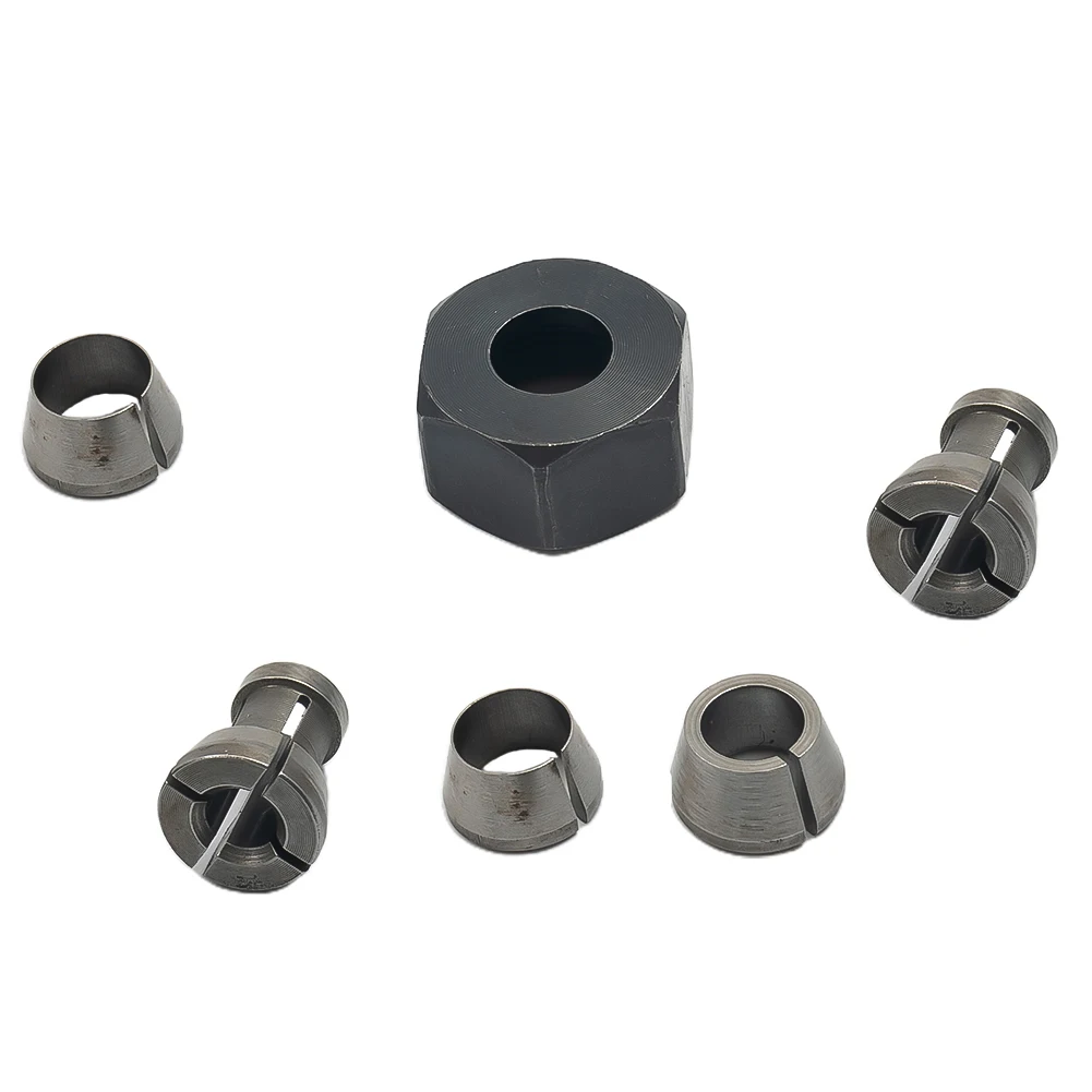 

6Pcs M17 Collet Chuck Adapter With Nut Engraving Trimming Machine Electric Router Bit Collets 10mm 9.5mm 8mm 6.35mm 6mm