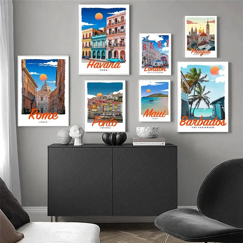 

Vintage Style Travel Nordic Italy Cuba London Hawaii Print Art Canvas Poster For Living Room Decoration Home Wall Picture