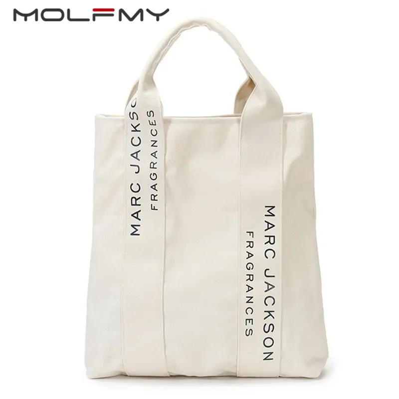 

SGR2 New Summer Women's Handbag White Canvas Bag Letter Printing Single Shoulder Bag For Ladies Casual Tote Simple