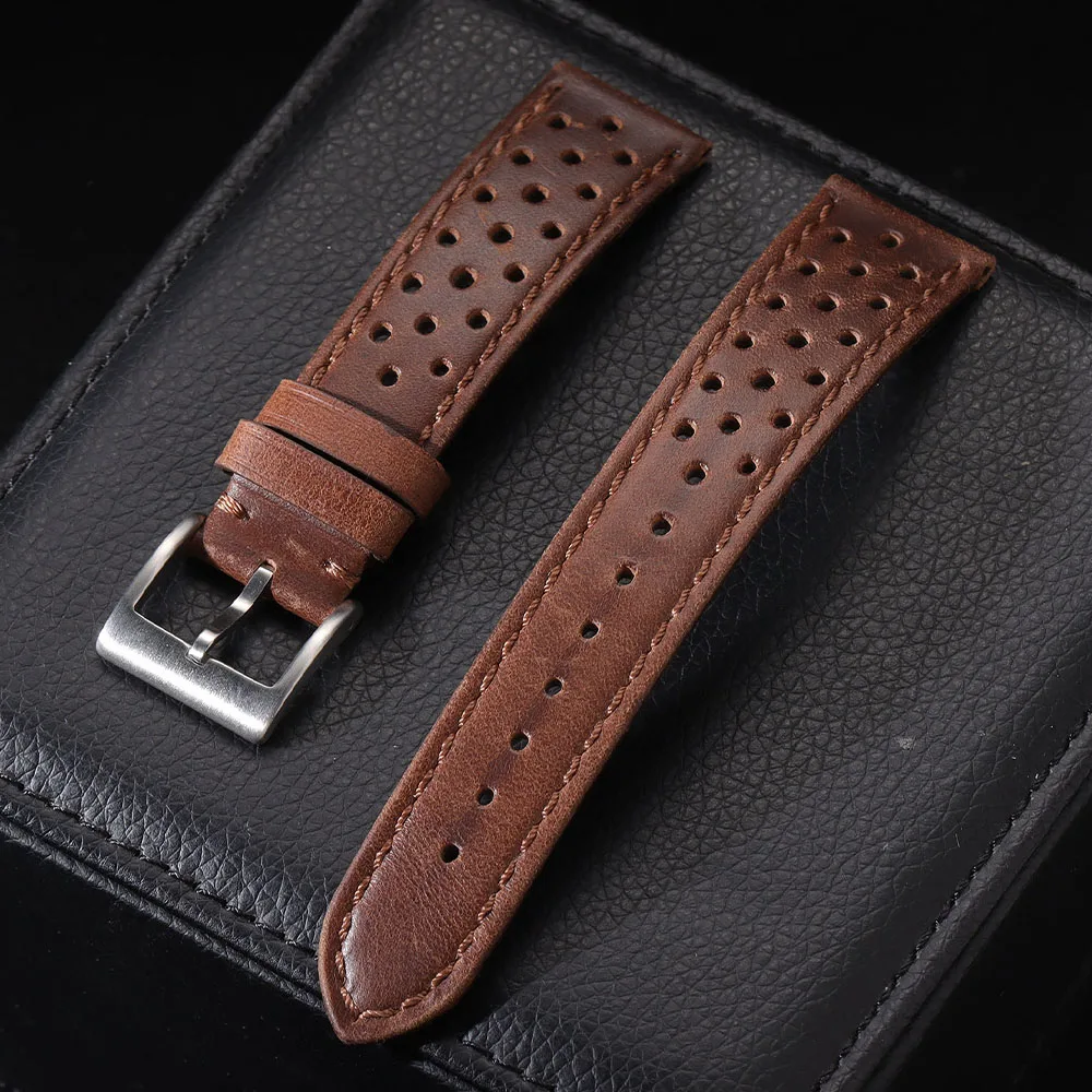 Genuine Cowhide Leather Strap - Soft Breathable Retro Wristband 18mm 20mm 22mm