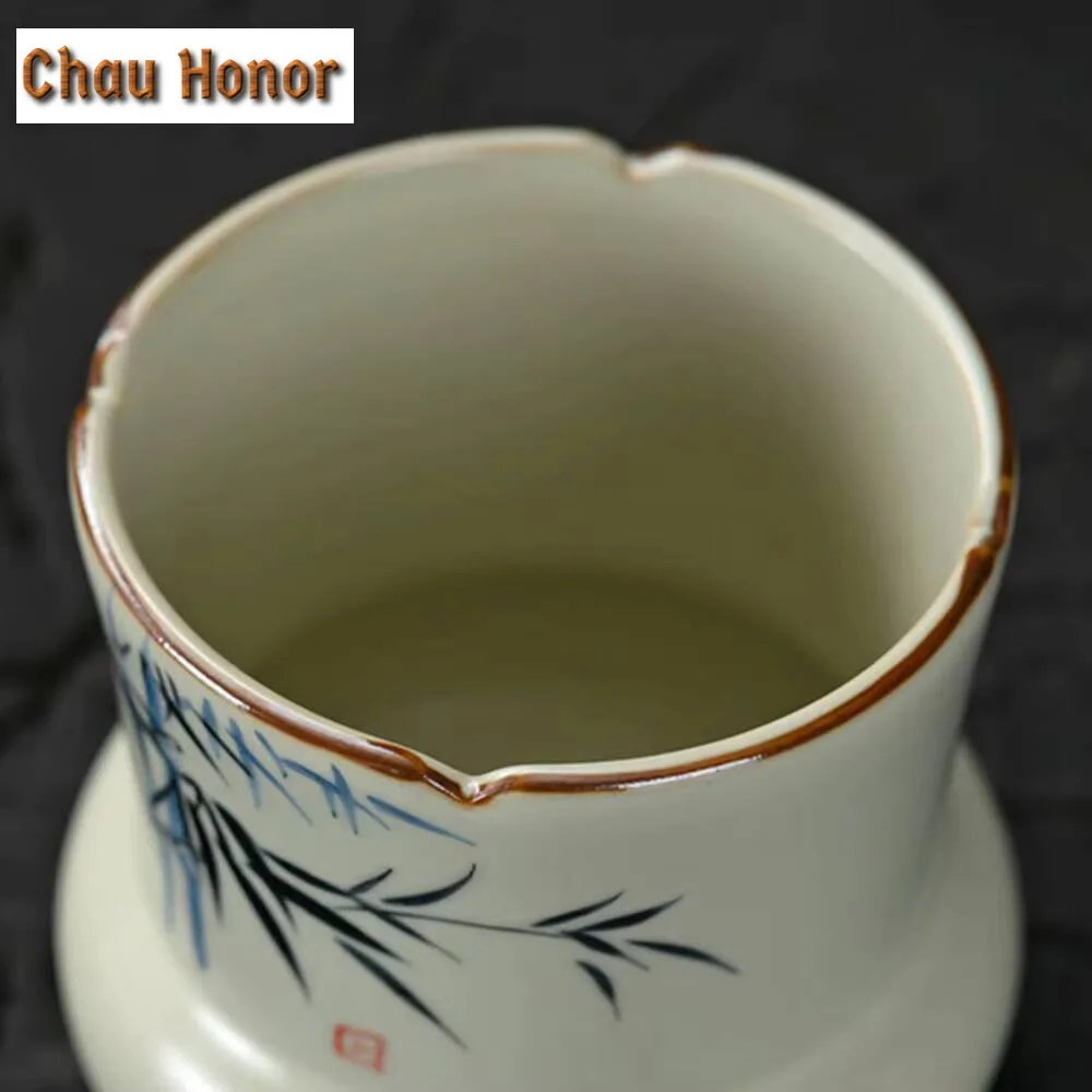 460ml Ancient Hand-painted Bamboo Jianshui Handmade Ru Kiln Tea Wash Writing-brush Washer Household Chaxi Teaware Ornaments