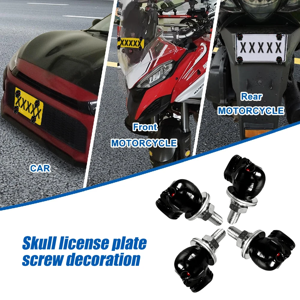Set of 4 Gothic Skull License Plate Screws
