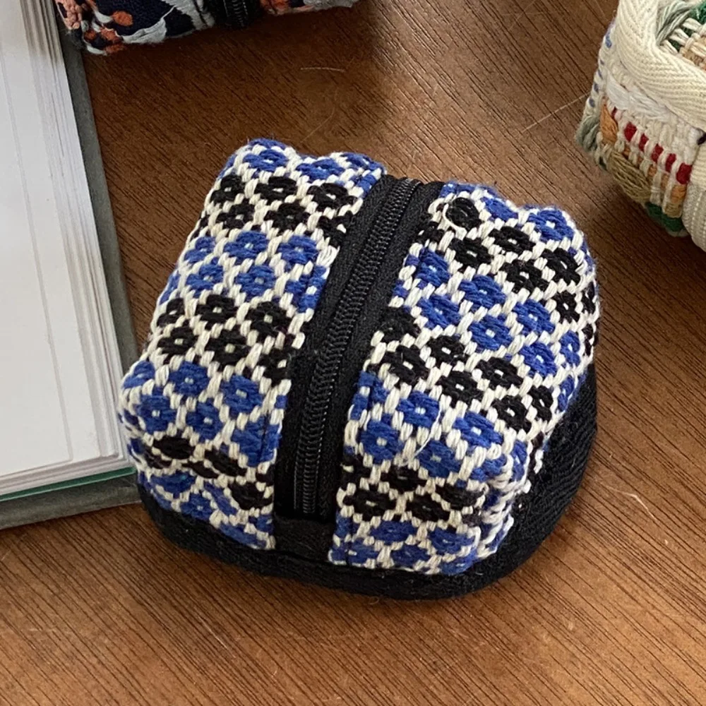 Simple Portable Nylon Coin Purse Square Embroidery Earphone Bag Zipper Korean Style Mini Storage Bag Travel