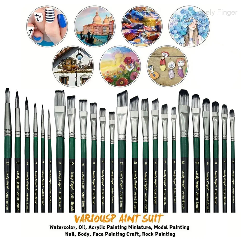 아크릴 페인트 브러쉬 세트, 6/24개 나일론 헤어 아크릴 페인팅 브러쉬, 수채화 록 페이스 페인팅 브러쉬, 아티스트 공예 브러쉬 용품