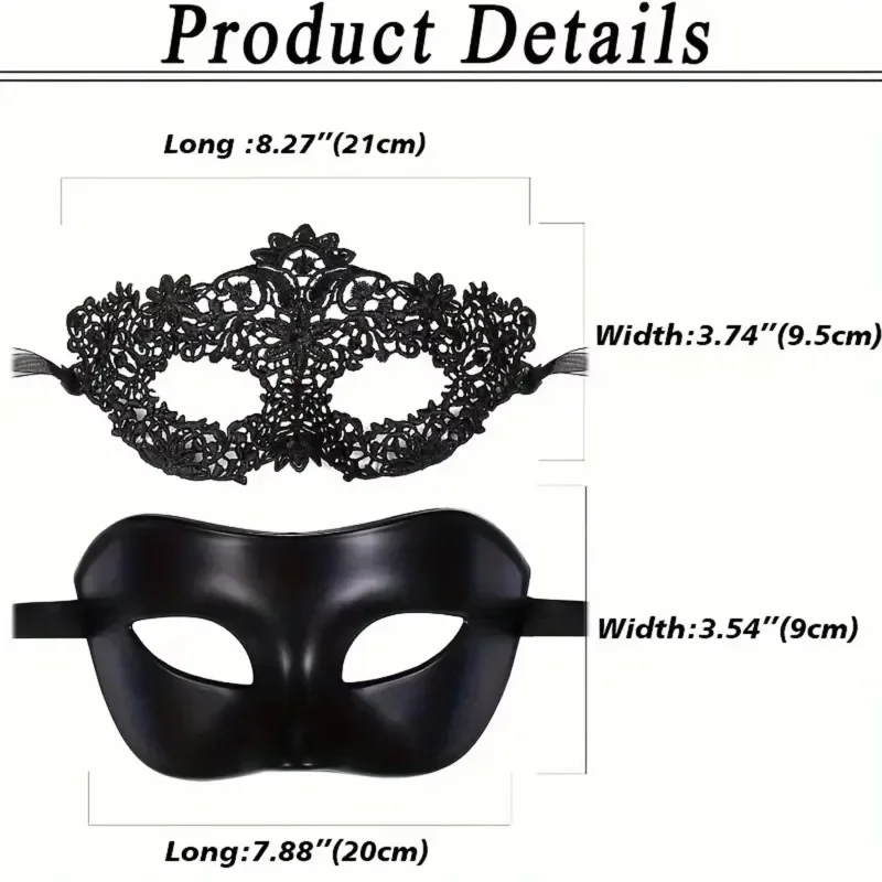 Couples Black Lace Masquerade Mask Set for Venetian Carnival Mardi Gras Halloween Theme Parties Costume Celebration Accessories