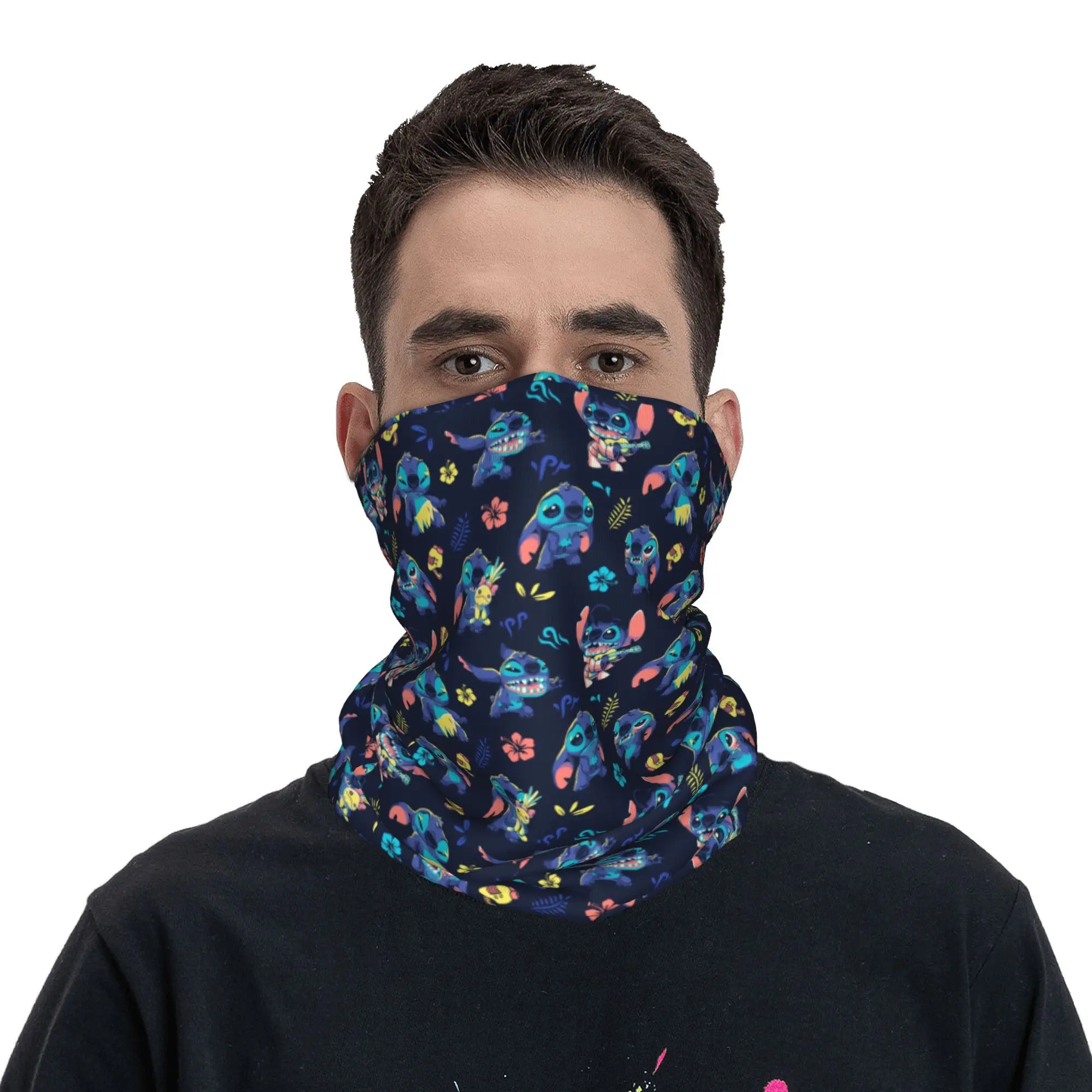 Neck Gaiter Stitch Pattern Bandana Women Men Winter Ski Hiking Scarf Anime Cartoon Face Cover