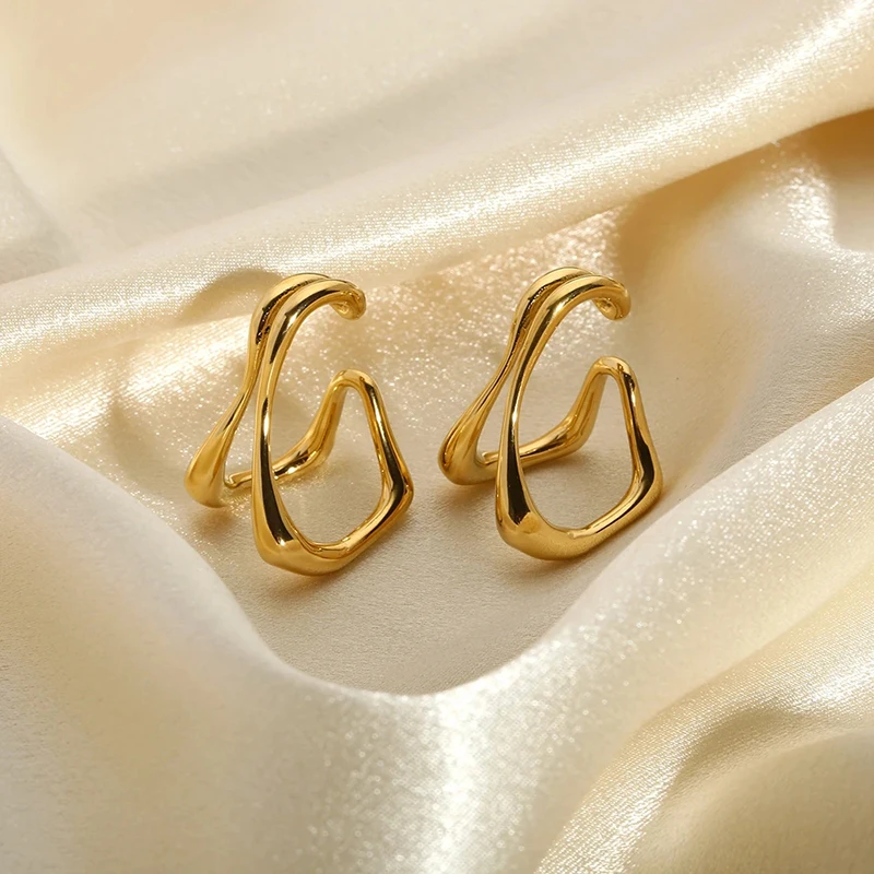 

INS Trendy 18K Gold Plated Stainless Steel Geometric Ear Clips Cuff Statement Golden Metal Non Piercing Ear Clip Jewelry Gift