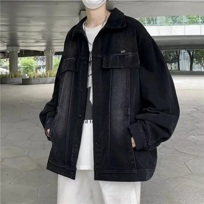 트렌디한 루즈핏 남성 데님 재킷 봄 가을 한국 홍콩 스타일을 위한 다용도 캐주얼 가디건
