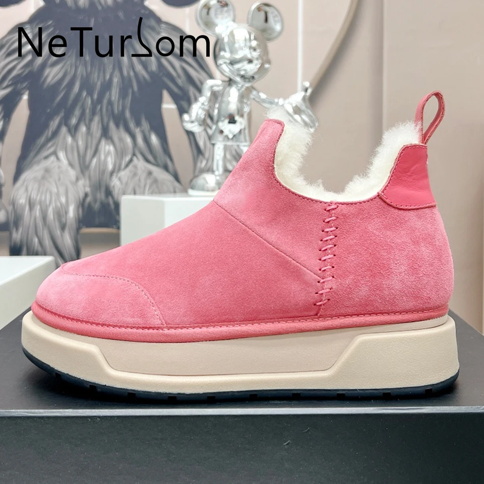 

2023 Women's Winter New Round Toe Plush Thick Sole Comfortable Casual Shoes Designer Brand Warm Wool Slip-On Snow Boots Non slip