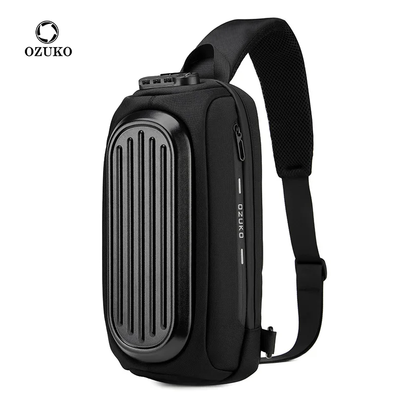 

Men OZUKO Chest Bag Large Capacity Multifunction Hard Shell Bag Waterproof Anti-theft Tactical Messenger Chest Bag