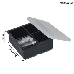 Large Silicone Ice Cube Tray Mold for DIY Bar and Beverage Use (4 square with lid)