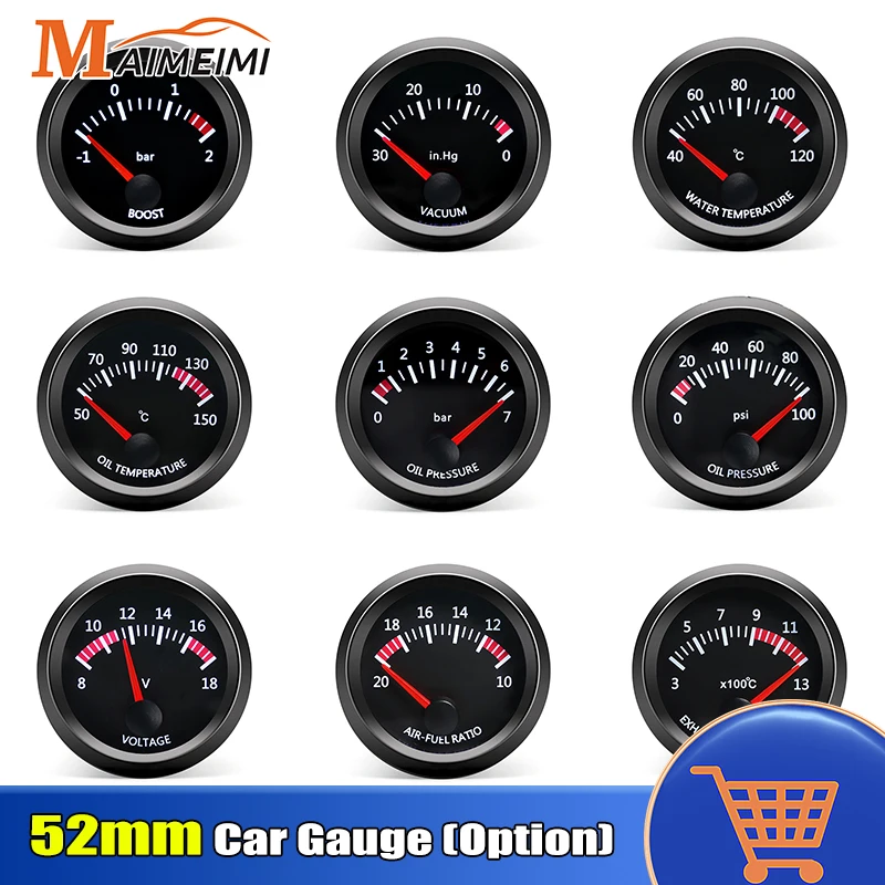 12V Car Car gauge Exhaust temperature sensor 52mm Exhaust Gas Temp Gauge Vacuum Oil Pressure Bar PSI Gauge Voltmeter Oil Temperature Water Temp