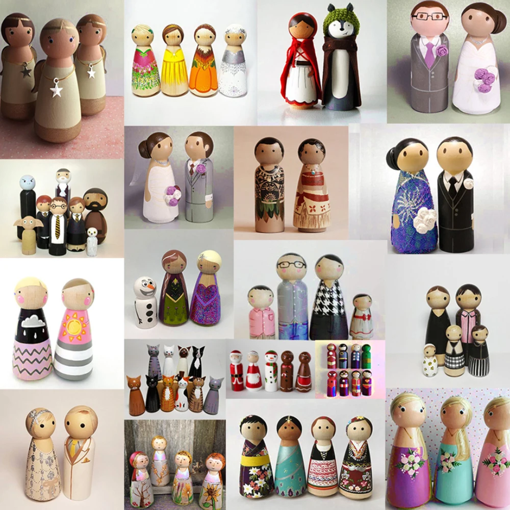 50pcs Unfinished Wooden Peg Doll For DIY Painting Natural Wood Peg People In 4 Sizes Wooden Doll Bodies Peg People For Crafts