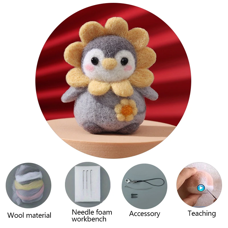 Wool Felt Poking Art Material Kit Cute Penguin Felt Diy Needle Poke Pendant Crafts Material Bag For Beginners Handmade Gift
