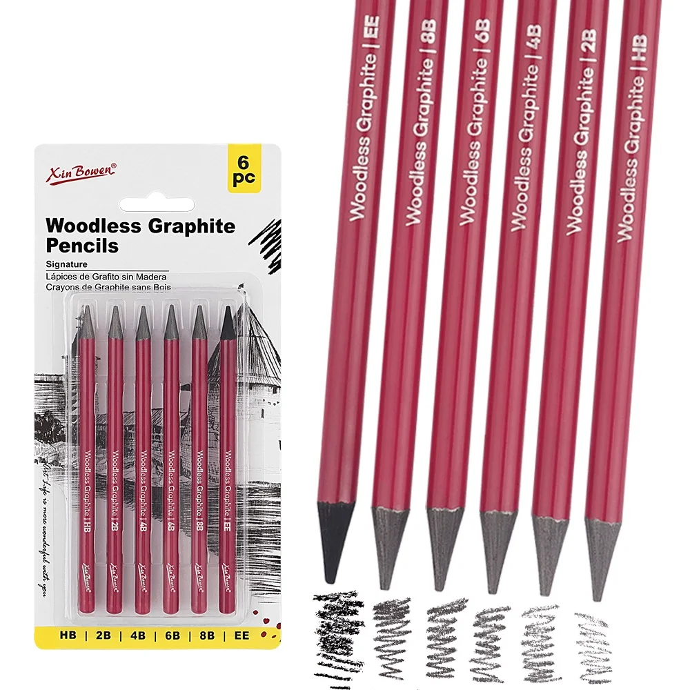Professional Woodless Graphite Sketching Pencils Set 6 Pack (HB 2B 4B 6B 8B EE) Charcoal Drawing Pencils for Art Student Shading sketch pencils charcoal pencils sketch drawing tools sketching pen set sketching pens