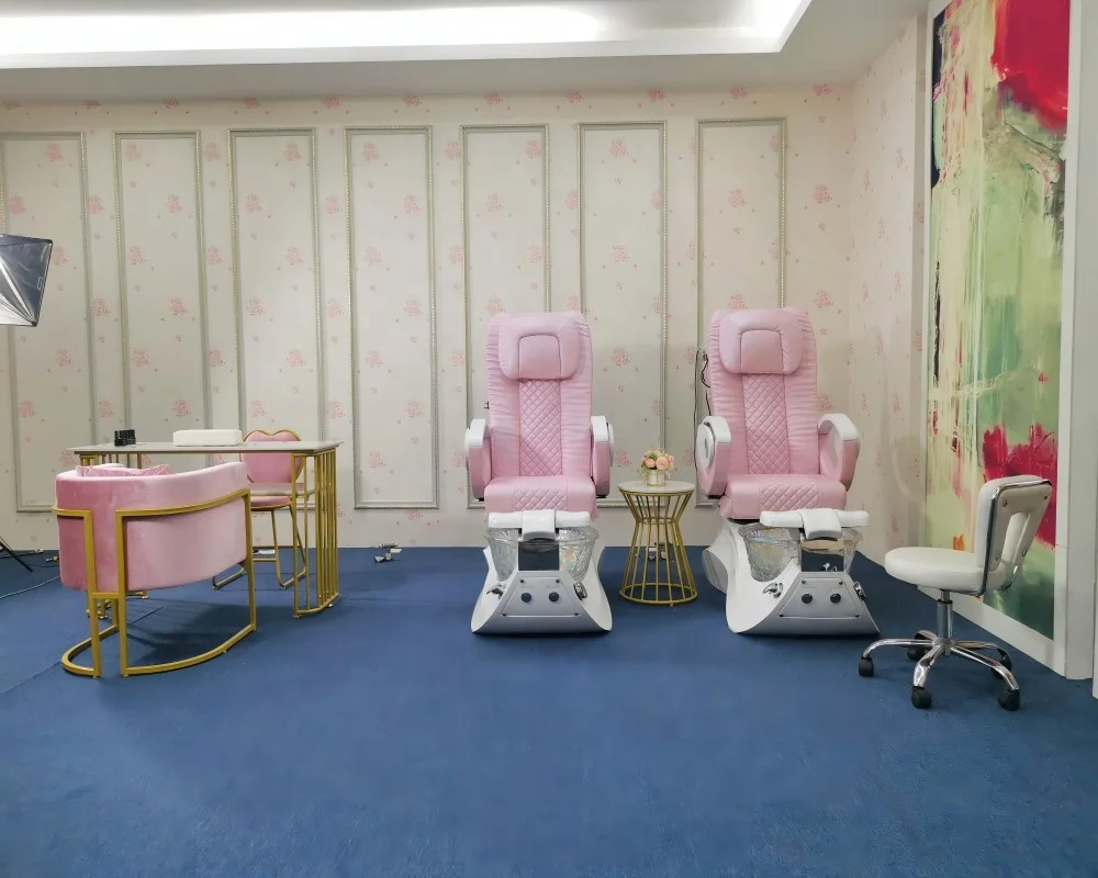 Luxury modern nail salon pink color pedicure chairs and manicure table set pink up средство по уходу за ногтями и кутикулой nail sorbet на водной основе с экстрактом киви 11 0