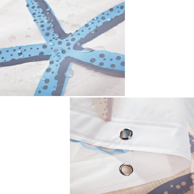 Shower Curtains Starfish Pattern PEVA Shower Curtain Seaside Style Bathroom Bath Curtain With Hooks Waterproof Mildew