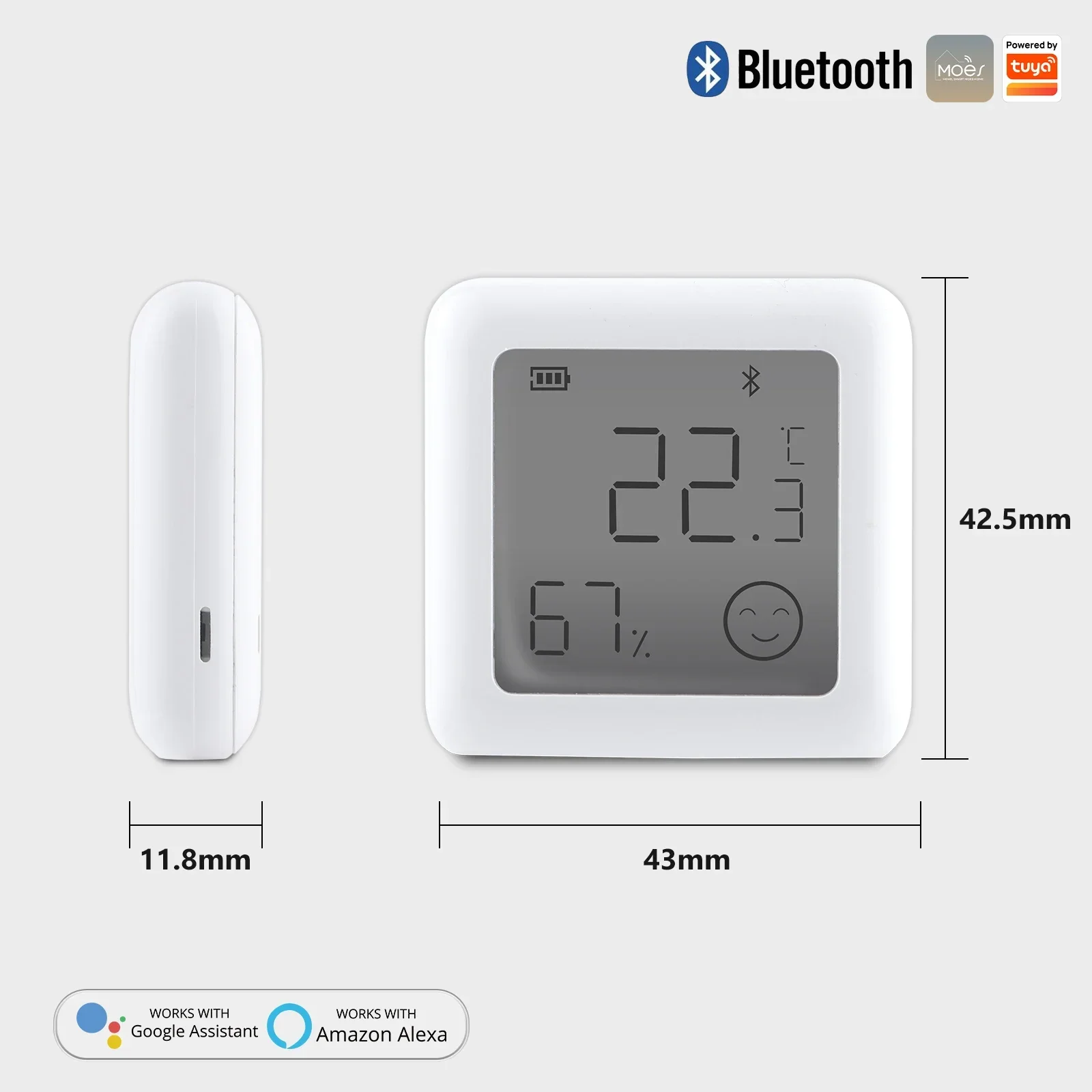 Temperature Humidity Sensor Temperature Humidity Meter MOES Tuya Bluetooth Smart Temperature Humidity Sensor LCD Indoor Hygrometer Thermomter APP Remote Control Voice Control Google
