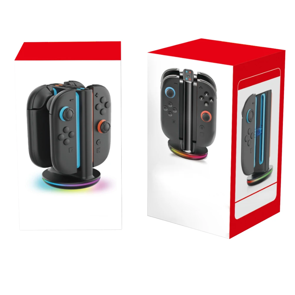 SW2051 For Nintendo Switch 2 Joy-Con Magnetic Charger Stand 4 Controllers RGB Lights Charging Dock Station Gaming Accessories