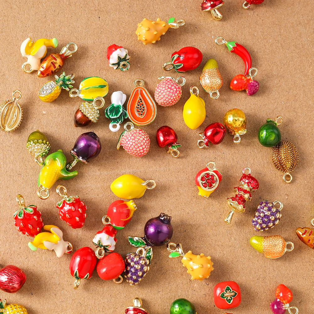 Alloy Fruit Charm Set: Apple, Banana, Grape & Strawberry Pendants for DIY Jewelry Accessories