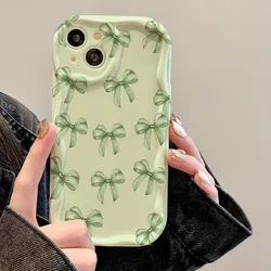 Green Bow Watercolor Art Design Curly Wave Frame Phone Case Cover - iPhone 15 Plus (1)