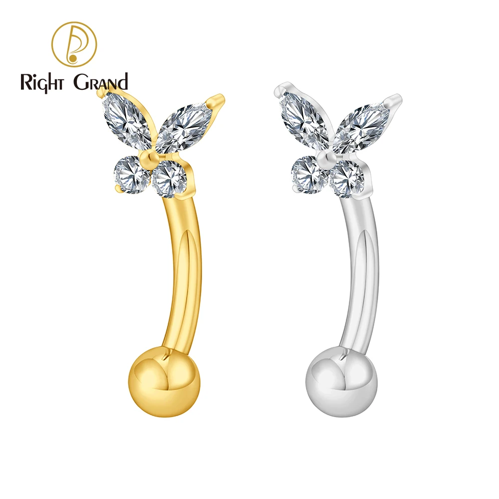 Right Grand ASTM F136 티타늄 미니 나비 큐빅 커브드 바벨 룩 피어..