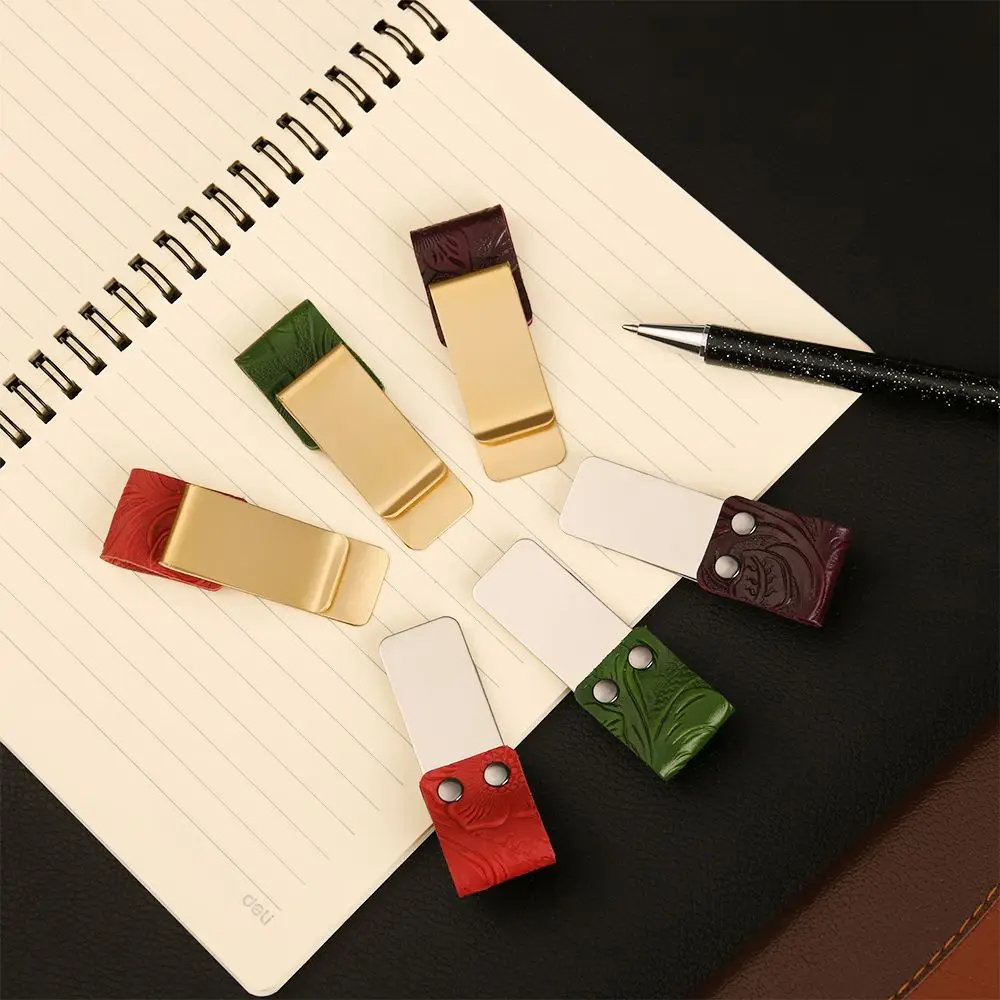 Convenient Metal Vintage Portable Notebook Holder Handmade Leather Stainless Steel Clips Brass Pen Folder pen holder