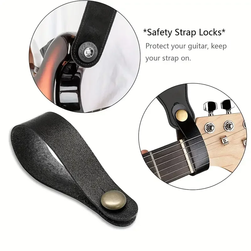 Premium Leather Guitar Headstock Strap with Anti-Slip Locking Clip - Ideal for Ukulele, Bass, and Electric Guitars