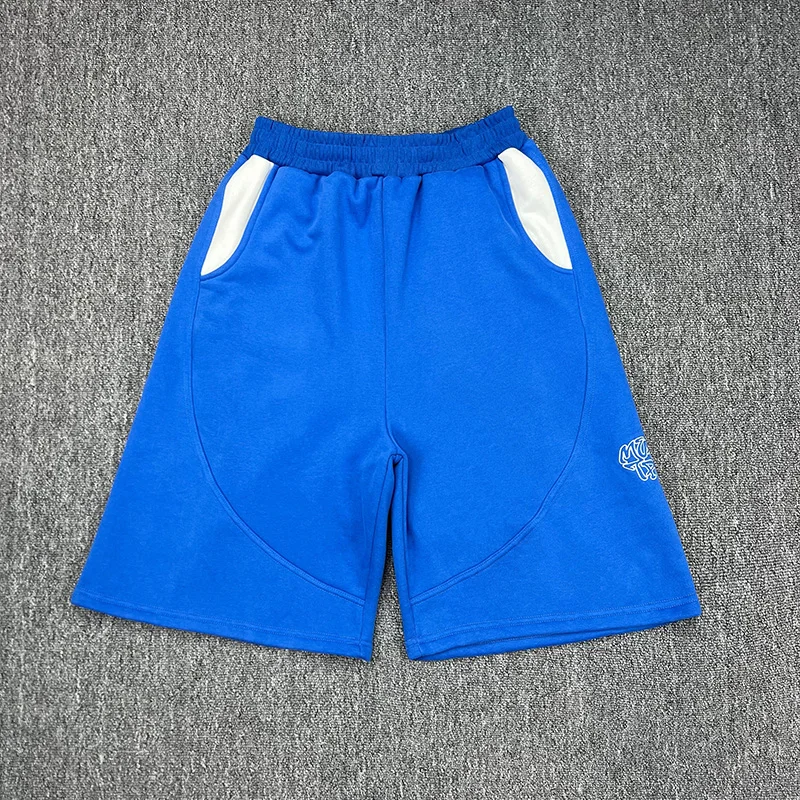 Top Quality Cotton Casual Fashion Logo Embroidery Mertra Shorts Men Women Blue Gray Black Drawstring Patchwork Breeches With Tag 4